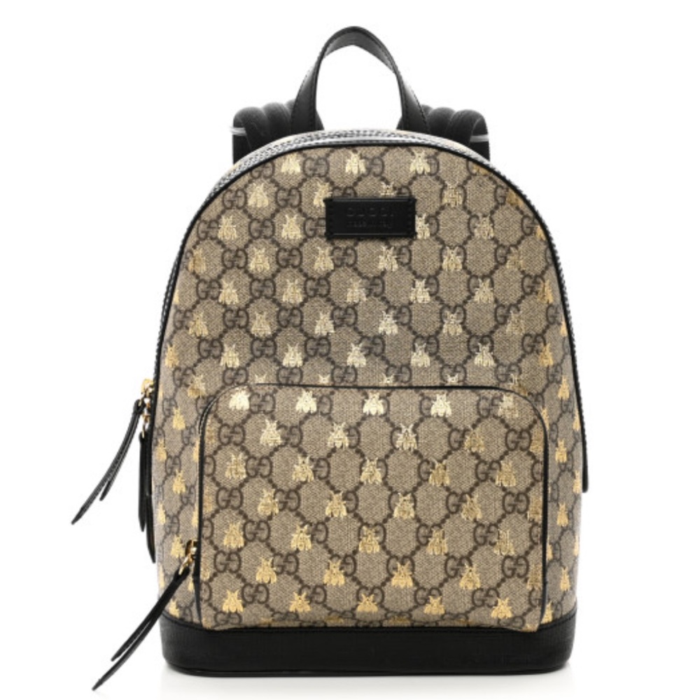 GG Supreme Monogram Bees Print Small Day Backpack Beige Oro Black